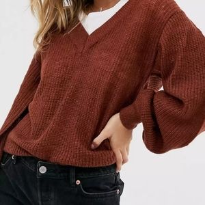 Brave Soul chocolate brown puffy sleeve sweater size M